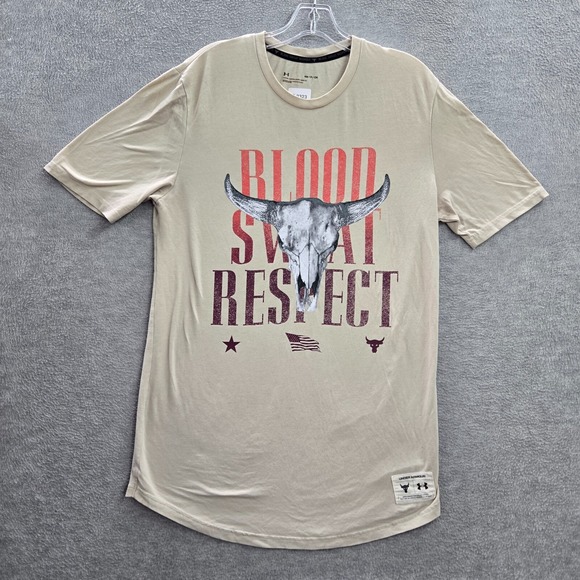 Project Rock x Under Armour Men Shirt Small Beige Blood Sweat Respect Graphic - Picture 1 of 10